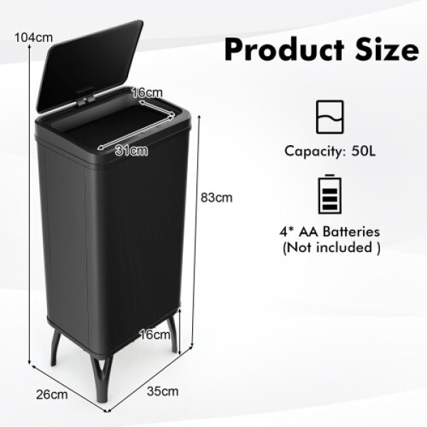 50L Stainless Steel Trash Can with Automatic Sensor